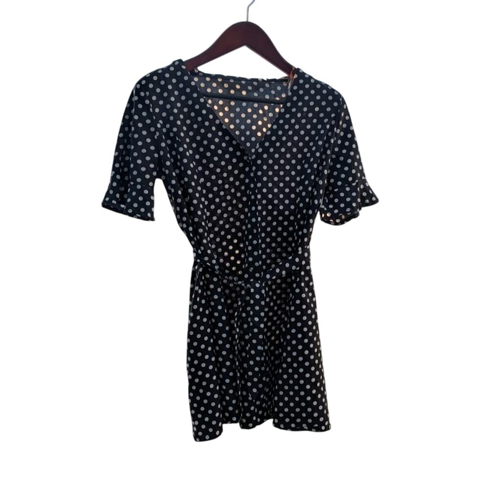 Live 4 Truth Polka Dot Dress Medium Black White Faux Wrap Tie Waist Boho